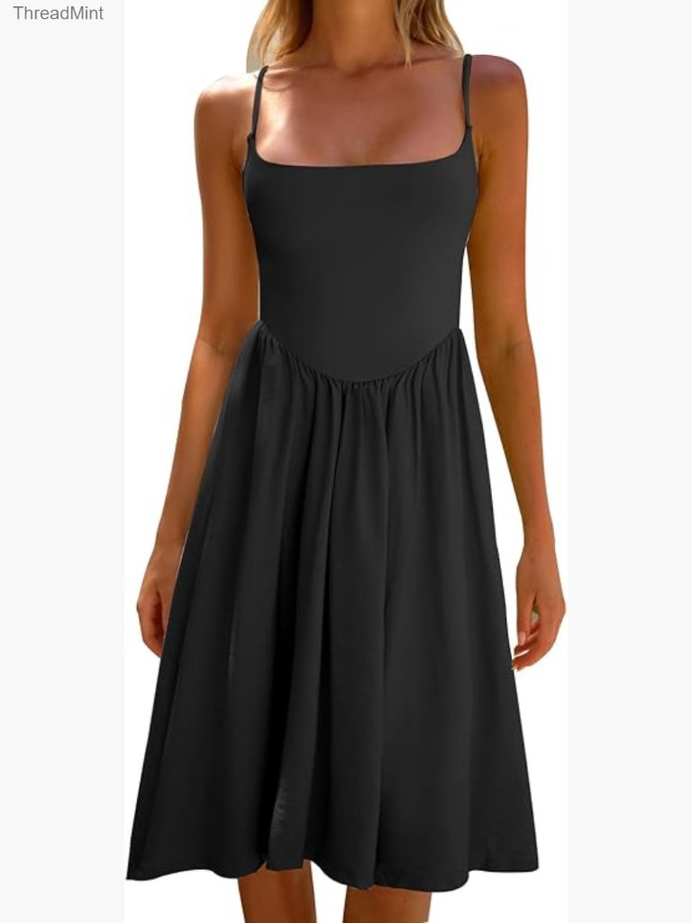 Women's Sleeveless Spaghetti Strap A-Line Midi Sundress
